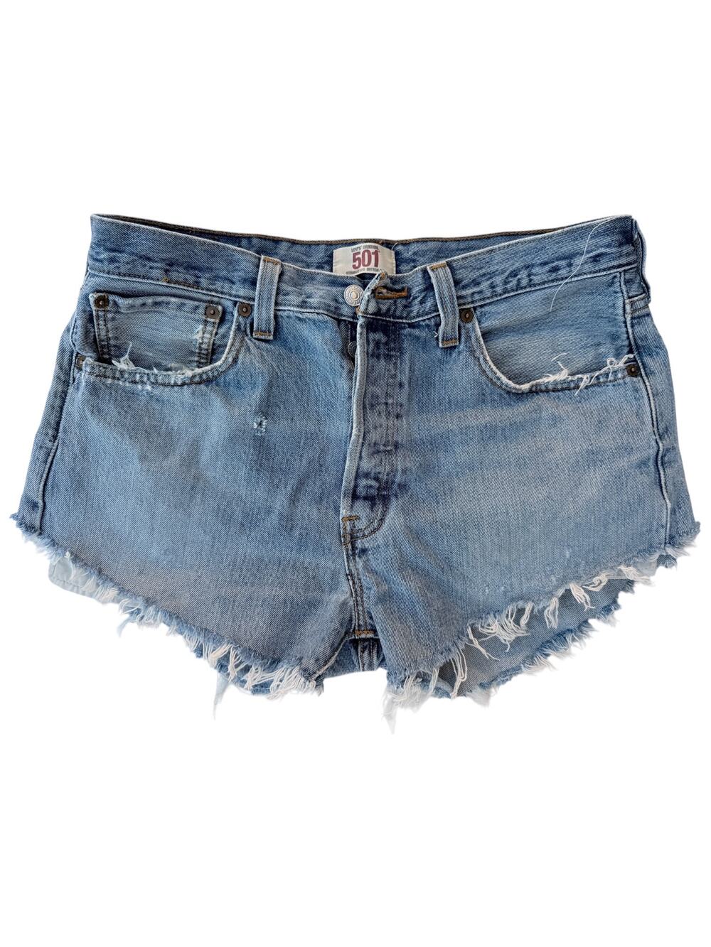 Levi's 501 Cut Off Denim Shorts Womens W34 Light Wash Distressed Frayed Raw Hem